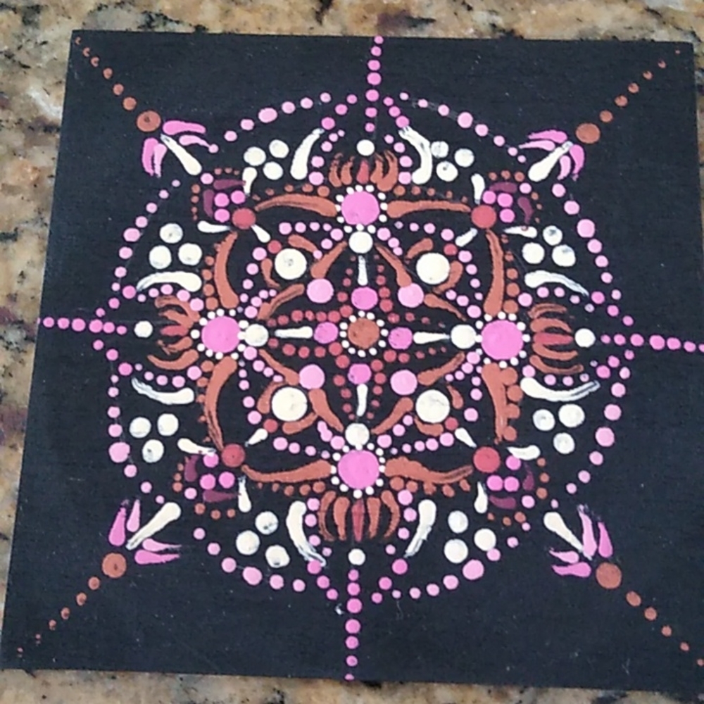 Hand Painted Mandala 4"x4" wood square